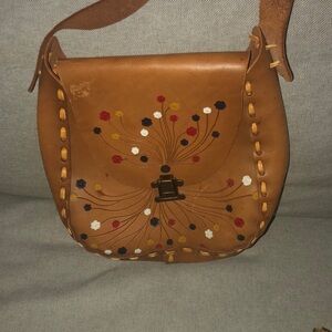 Tooled Tan Leather Bag.